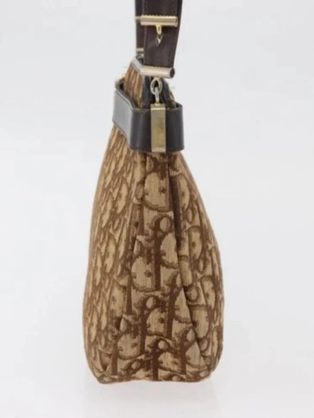 Christian Dior Trotter Canvas Shoulder Bag Gold Beige Auth 179906